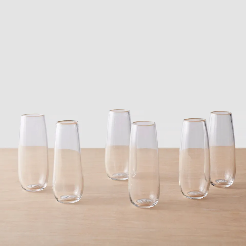 The Citizenry Apasco Recycled Stemless Flute Glasses 13.5 oz Set of 6 | Clear