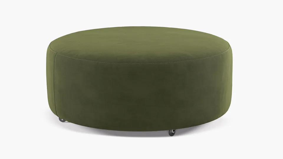 Round Cocktail Ottoman, Zucchini Luxe Velvet