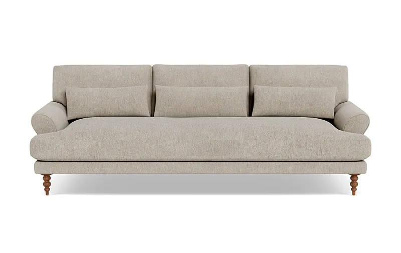 Maxwell Fabric Sofa - 82"Wx42"Dx 31"H - Marble/Oiled Walnut Tapered Turned Leg - Bench Cushion - Down Alternative Fill