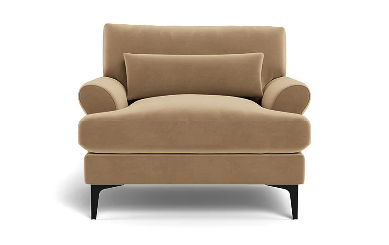 Maxwell Accent Chair - 40"W x 42"D x 33"H - 18" seat - Camel/Matte Black Metal Sloan L Leg - Down Alternative Cushion Fill