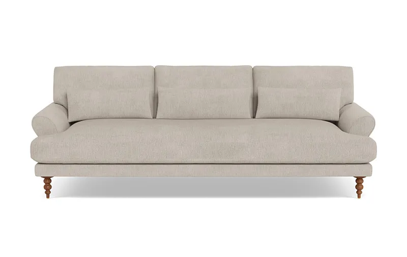 Maxwell Fabric Sofa - 90"W x 42"D x 31"H - Bone/Tapered Turned Wood - Oiled Walnut - Bench Cushion - Down Alternative Fill