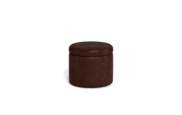 Colten Leather Round Storage Stool Ottoman