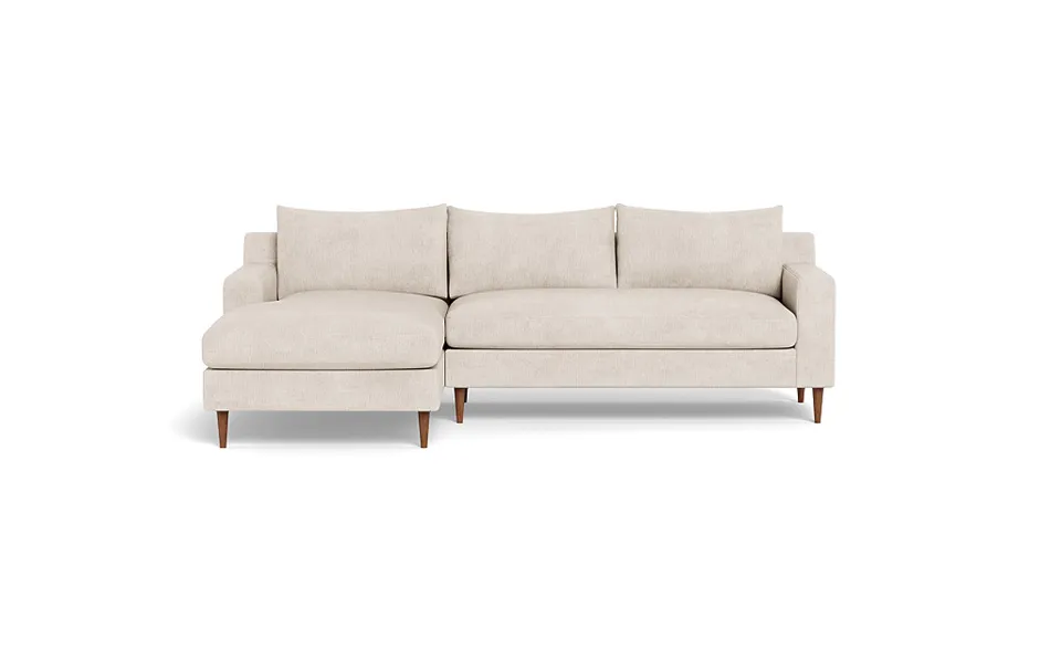 Sloan Left Chaise Sectional - 92"x36" - 63"x35" Chaise - Limestone/Oiled Walnut Round Wood Leg - Bench Cushion - Down Alternative Fill