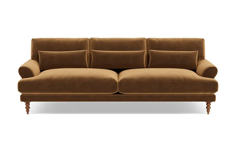 Maxwell Fabric Sofa - 82"W x 37"D x 31"H - Fawn/Oiled Walnut Tapered Turned Wood Leg - Two Cushions - Down Alternative Fill