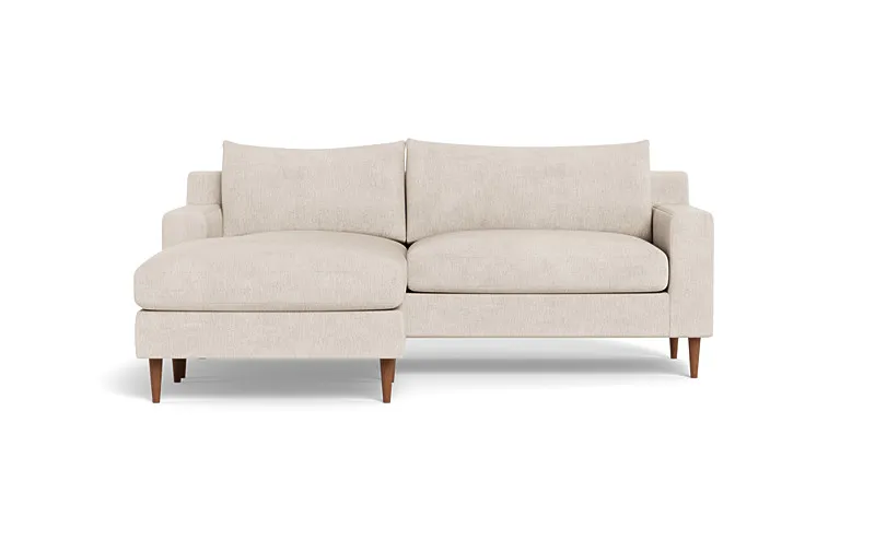Sloan 2-Seat Reversible Chaise Sectional - Limestone Performance Antimicrobial Chenille/Oiled Walnut Tapered Round Wood Leg - 91"Wx36"D - 63" Chaise - Down Alternative Fill
