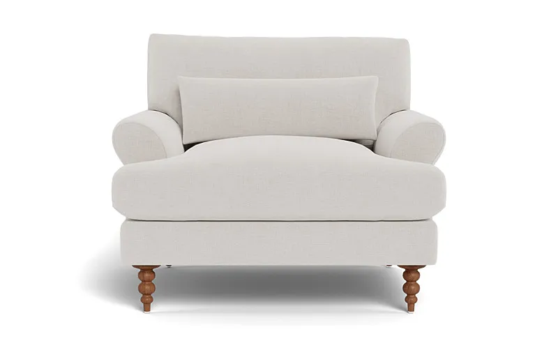 Maxwell Accent Chair - 37"x37" - Alabaster/Oiled Walnut Tapered Turned Wood Leg - Down Alternative Fill