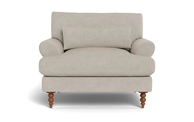 Maxwell Accent Chair - Bone - Oiled Walnut Turned Leg - 37x37" - 18" seat height - Down Alternative Fill