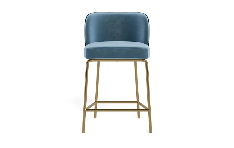Graham Metal Framed Upholstered Counter Stool with Contrast Piping - French/Navy - Brass Leg