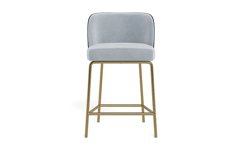 Graham Metal Framed Upholstered Counter Stool with Contrast Piping - Sterling/Navy - Brass Leg