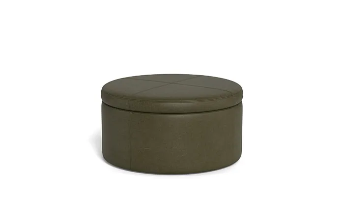 Colten Leather Round Storage Coffee Table Ottoman