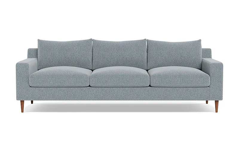 Sloan 3-Seat Sofa - 95"W x 40"D - Misty Performance Antimicrobial Chenille - Oiled Walnut Tapered Turned Leg - Down Alternative Fill