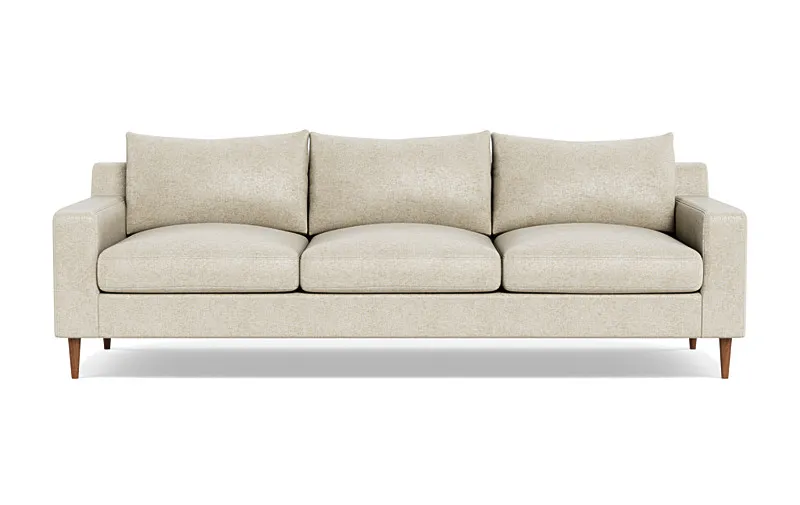 Sloan 3-Seat Sofa - 95"W x 40"D - Flax Performance Crosshatch - Oiled Walnut Tapered Turned Leg - Down Alternative Fill
