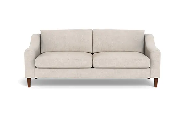 Saylor Slope Arm 2-Seat Sofa, Limestone Performance Antimicrobial Chenille Fabric, Oiled Walnut Tapered Square Wood Leg, 83" Length, 42 Depth, 2 Cushions, Standard Gel Plush Cushion Fill.