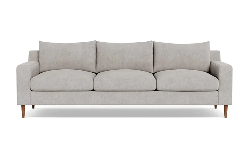 Sloan 3-Seat Sofa | Cement Performance Antimicrobial Chenille | Oiled Walnut Tapered Turned Wood Leg | 99"x40" | Down Alternative Cushion Fill