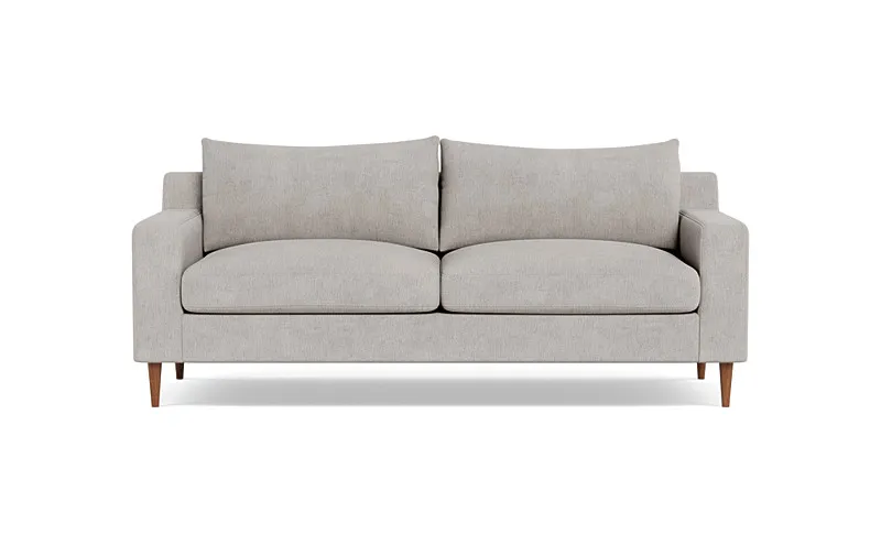 Sloan Fabric 2-Seat Sofa | 83"W x 36"D | Cement | Oiled Walnut Tapered Round Wool Leg | 2 Cushions | Down Alternative Fill