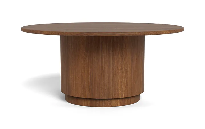 Nina Round Coffee Table | Oiled Walnut Stain on Rubberwood | 36" | Smooth Base | Wood Trim