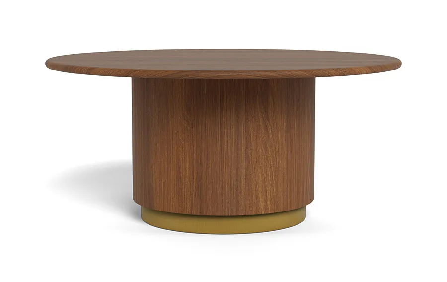 Nina Round Coffee Table | Nina Round Coffee Table Oiled Walnut Stain on Rubberwood | Smooth Base | Brass Trim