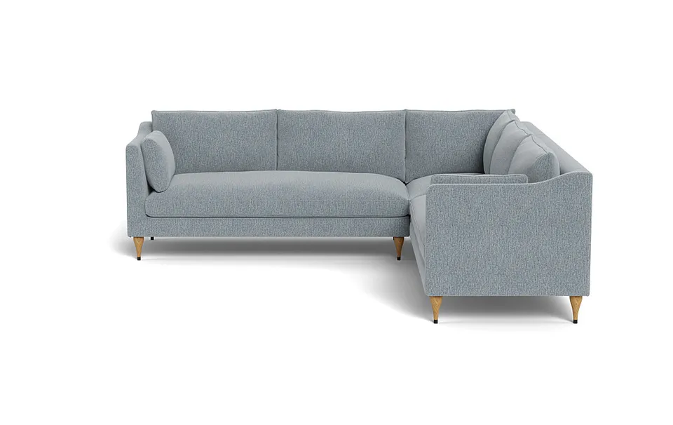 Caitlin Corner Sectional Sofa by The Everygirl | 109" x 37" | Misty Performance Antimicrobial Chenille | Natural Oak with Antique Cap Stiletto Leg | Bench Cushion | Standard Down Fill