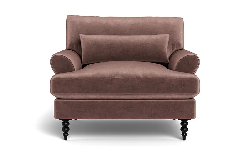 Maxwell Accent Chair by Apartment Therapy | Blush Mod Velvet | Painted Black Tapered Turned Wood Leg