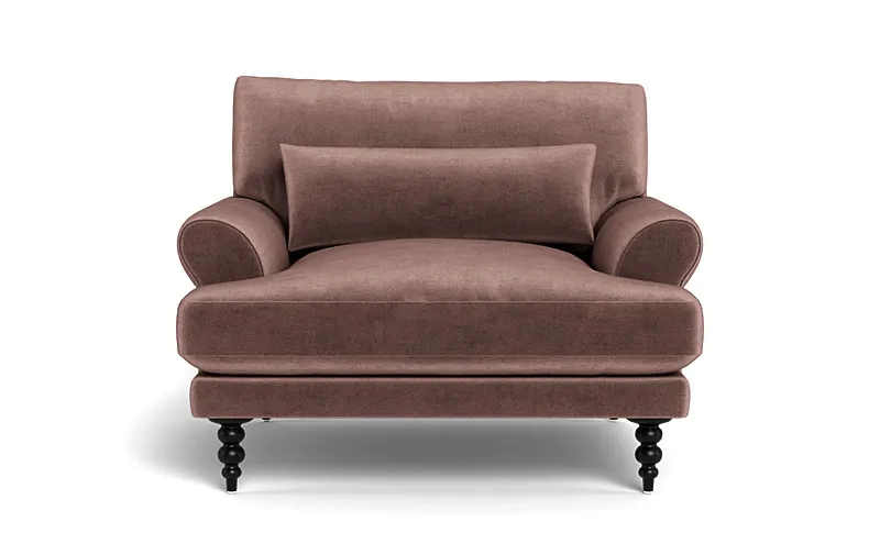 Maxwell Accent Chair by Apartment Therapy | Blush Mod Velvet | Painted Black Tapered Turned Wood Leg
