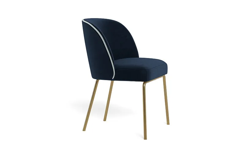 Graham Metal Framed Navy Upholstered Chair with Spa Contrast Piping