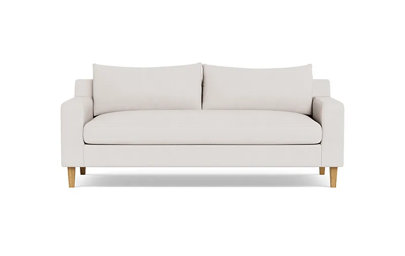 Sloan Fabric 2-Seat Sofa, 91", Down Alternative Fill, Square Oak Leg, Bench Cushion, Standard 36" Depth, Porcelain Performance Linen