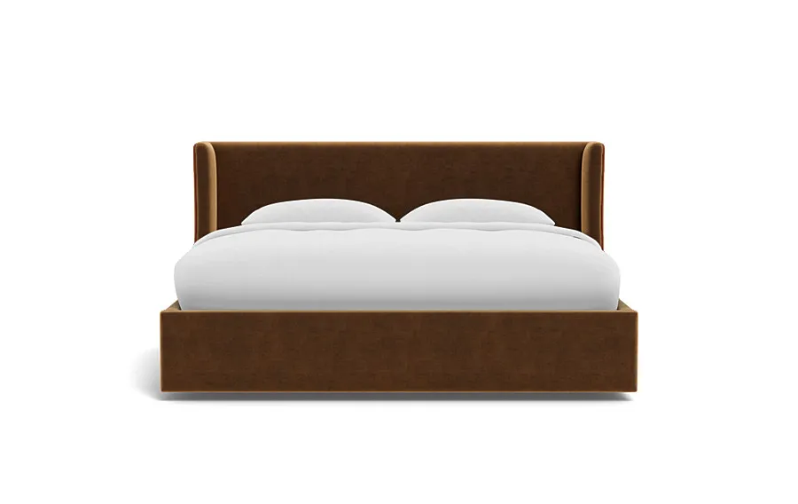 Graham Upholstered Bed with Terracotta Contrast Piping and Storage Option