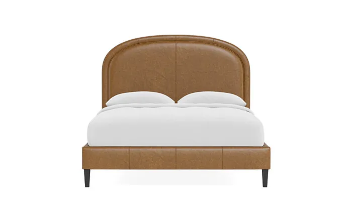 Anson Leather Upholstered Bed, Queen, Black Square Leg, 55" High