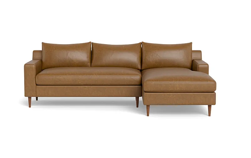 Sloan Leather Right Chaise Sectional with Bench Cushion