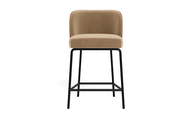 Graham Metal Framed Upholstered Counter Stool with Contrast Piping