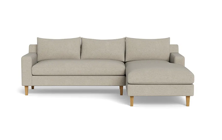 Sloan  Chaise Sectional, 112", Standard Depth, Extended Chaise, Bench Cushion, Down Alternative Fill, Square Oak Leg