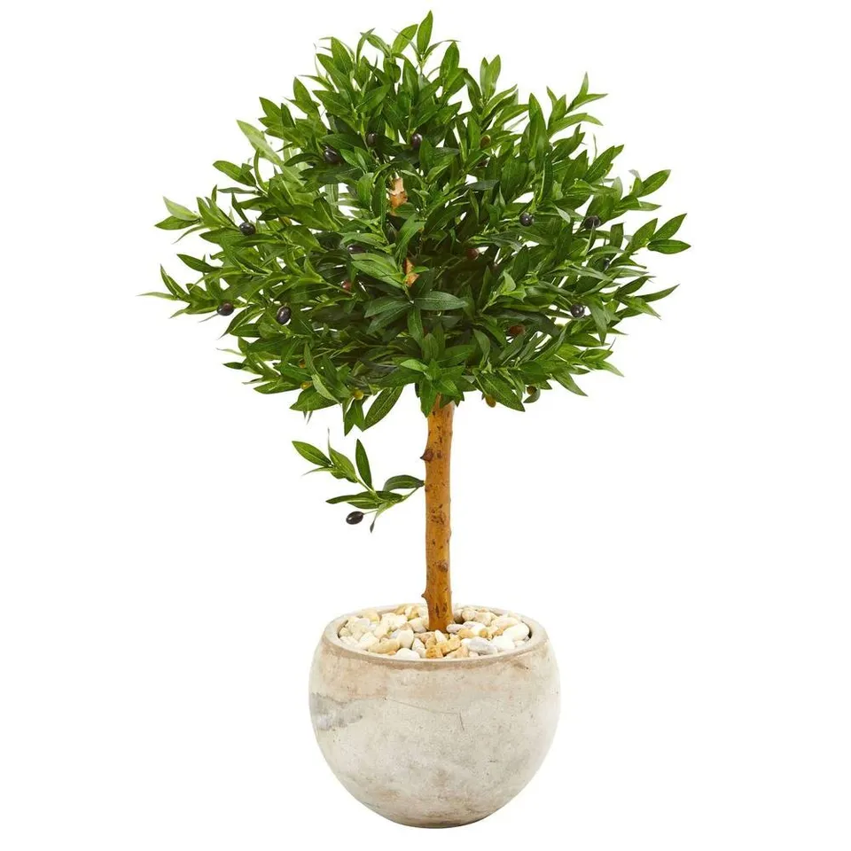 38" Olive Topiary Artificial Tree in Bowl Planter | UV Resistant (Outdoor)