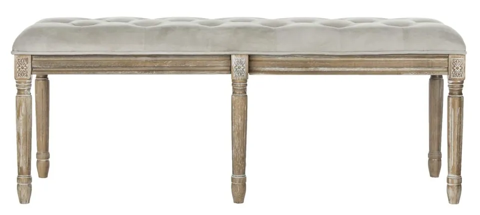Rocha 19'' High French Brasserie Tufted Traditional Bench - Gray/Rustic Oak