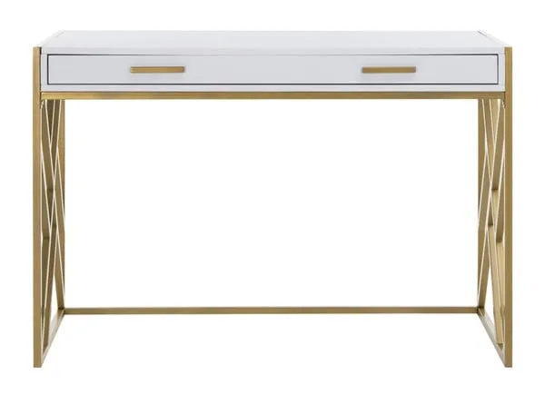 Elaine 2 Drawer Desk - White/Gold