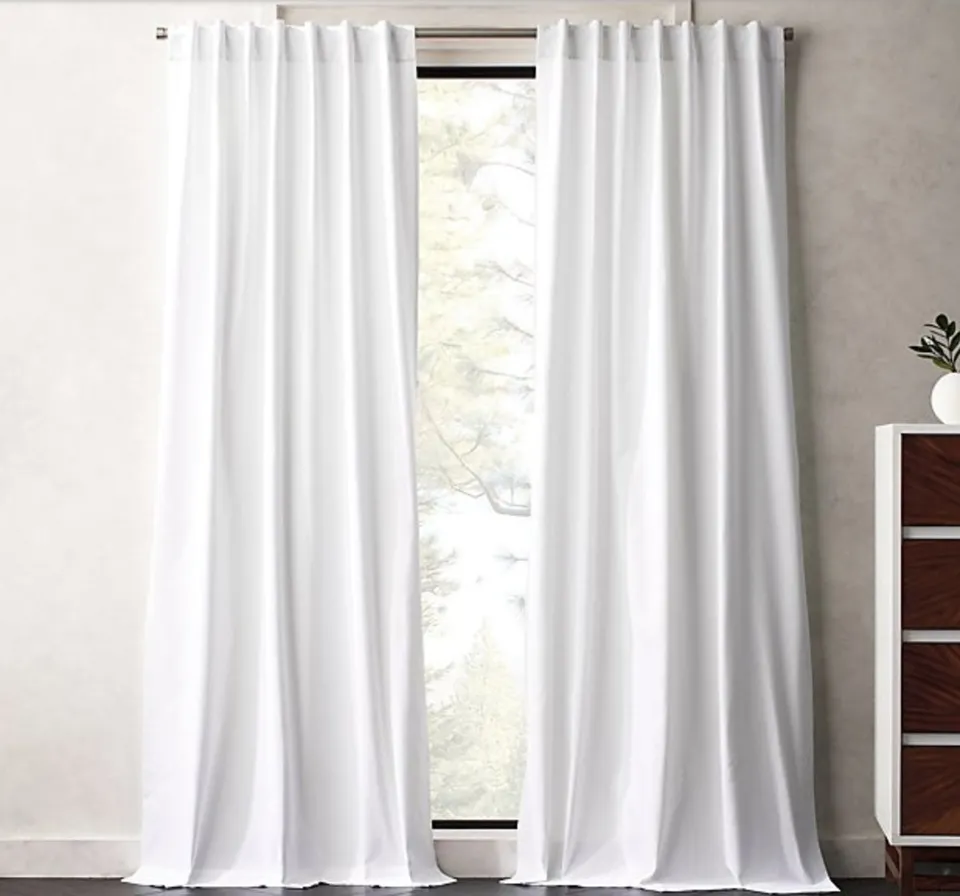 BASKETWEAVE WHITE COTTON WINDOW CURTAIN PANEL 48"X96"