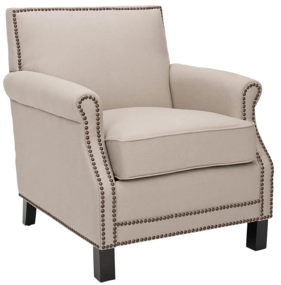 Easton Club Chair - Brass Nail Heads - Taupe/Java