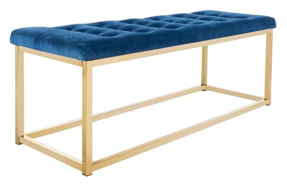 Reynolds Velvet Bench - Navy/Brass