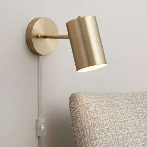 360 Lighting Patt 7" High Brushed Brass Down-Light Plug-In Wall Lamp