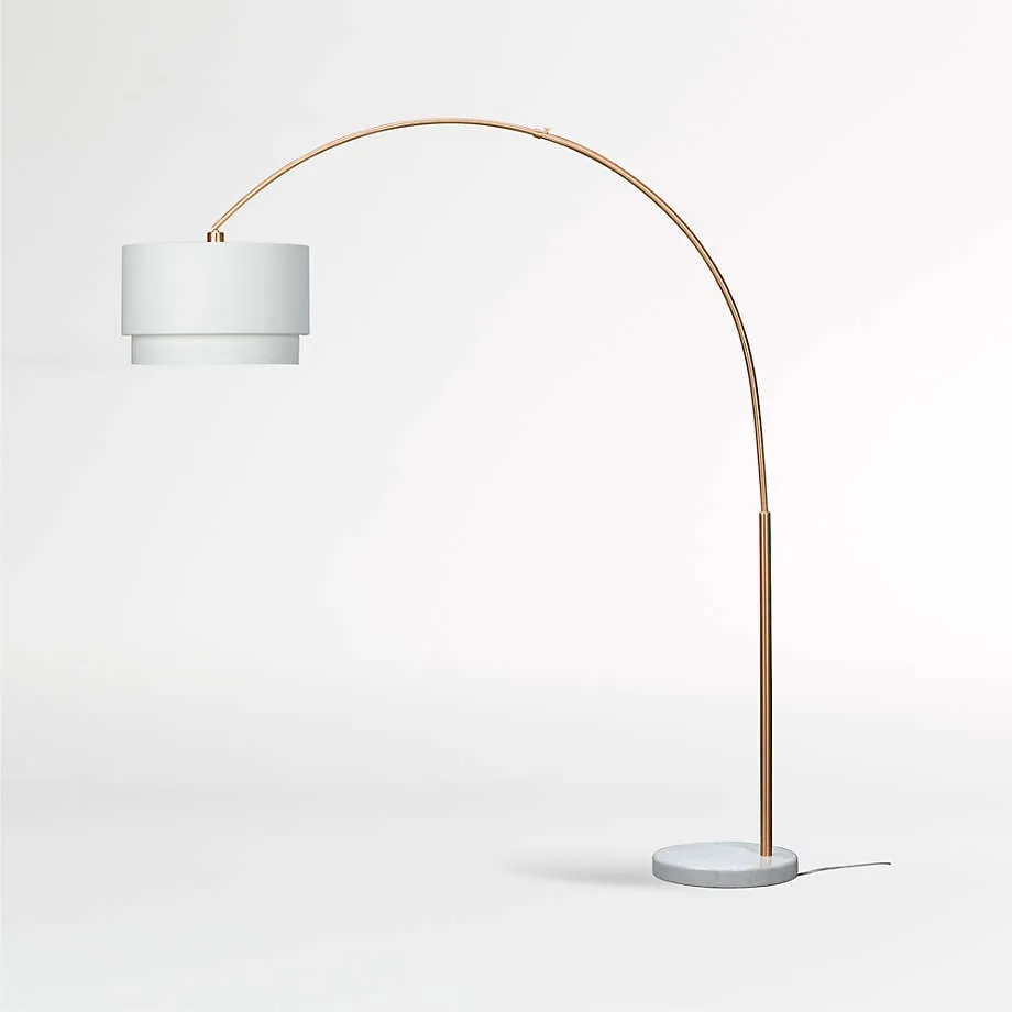 Meryl Arc Brass Floor Lamp with White Shade 85"