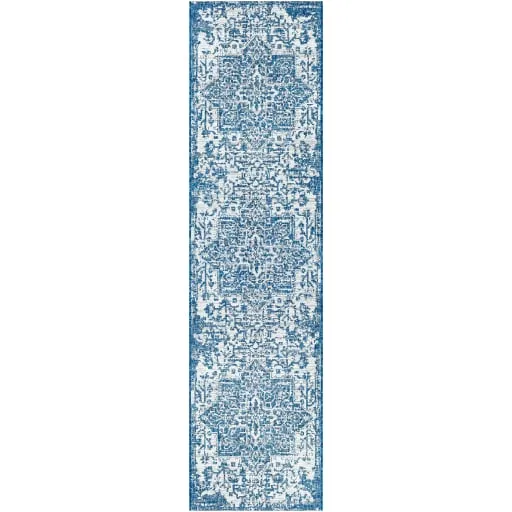 Eagean Blue Outdoor 2'7" x 10' Machine Woven Rug