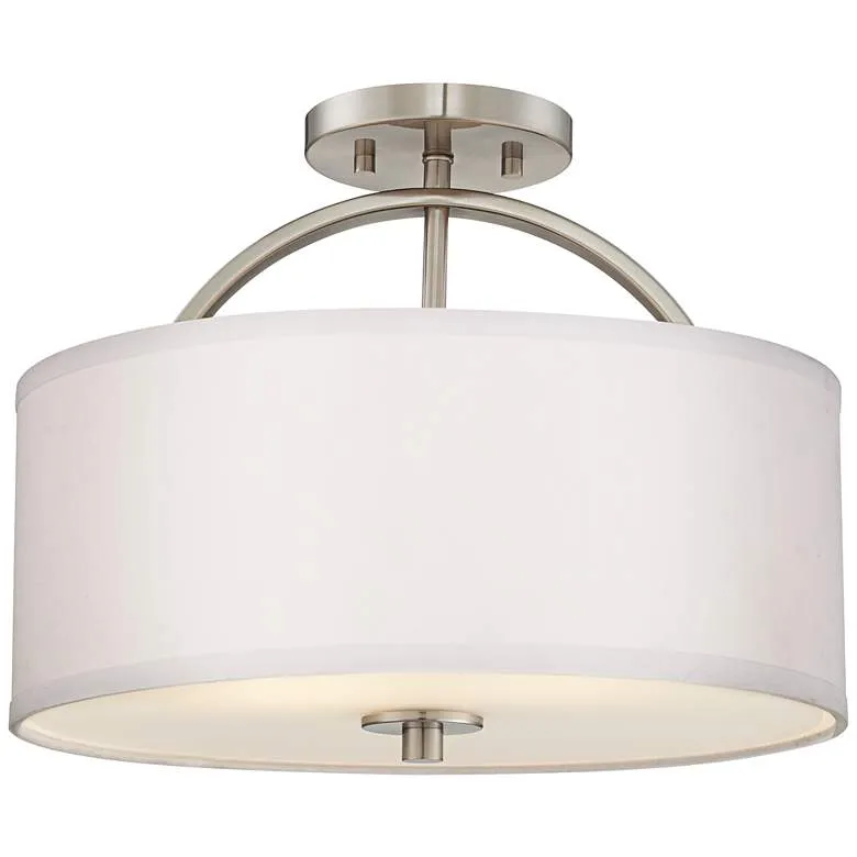 Possini Euro Halsted 15" Wide Brushed Nickel Linen Shade Ceiling Light