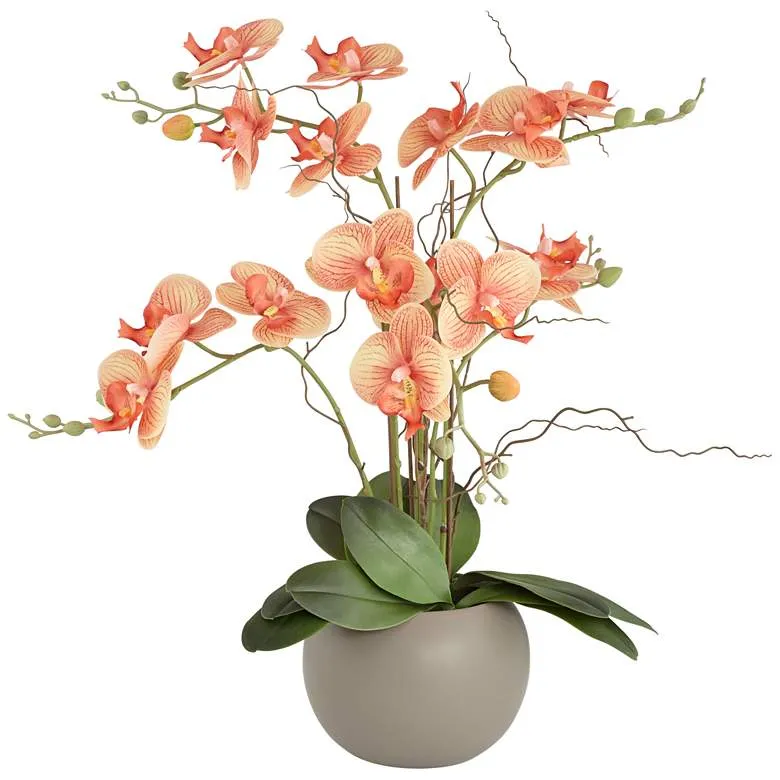 Orange Orchid 22 1/2" High Faux Floral in Gray Pot