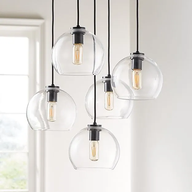Arren Black 5-Light Round Pendant with Round Clear Glass Shades 18"