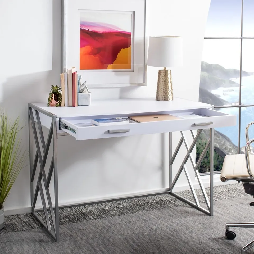 Elaine 1 Drawer Desk - White / Silver