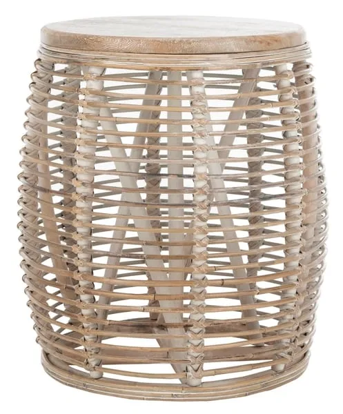Maui Rattan Drum Stool Table - Gray White Wash