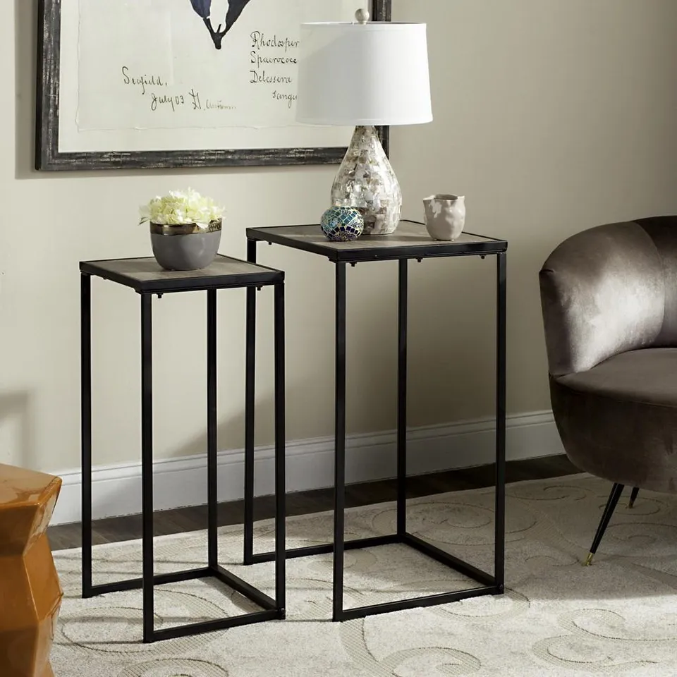 Callia Retro Mid Century Wood Stacking End Table - Light Oak/Black