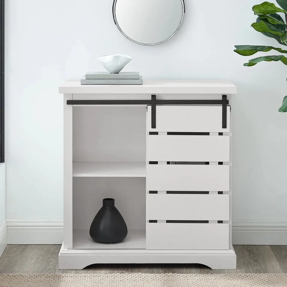 32" Rustic Farmhouse Buffet - Solid White/Rustic Oak