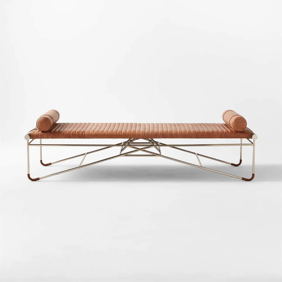 La Strizza 75" Saddle Leather Bench with Bolster Pillows by goop