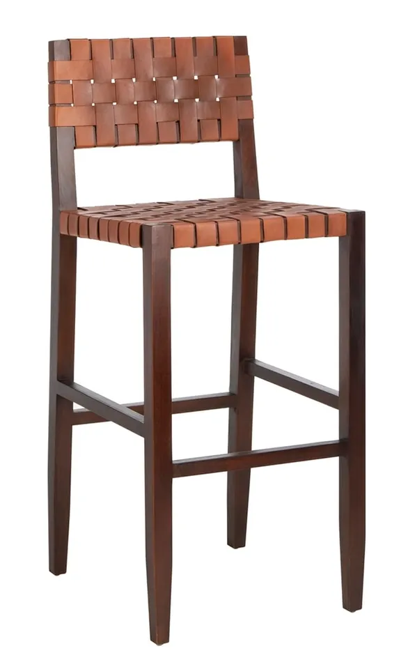 Paxton Woven Leather Bar Stool - Cognac