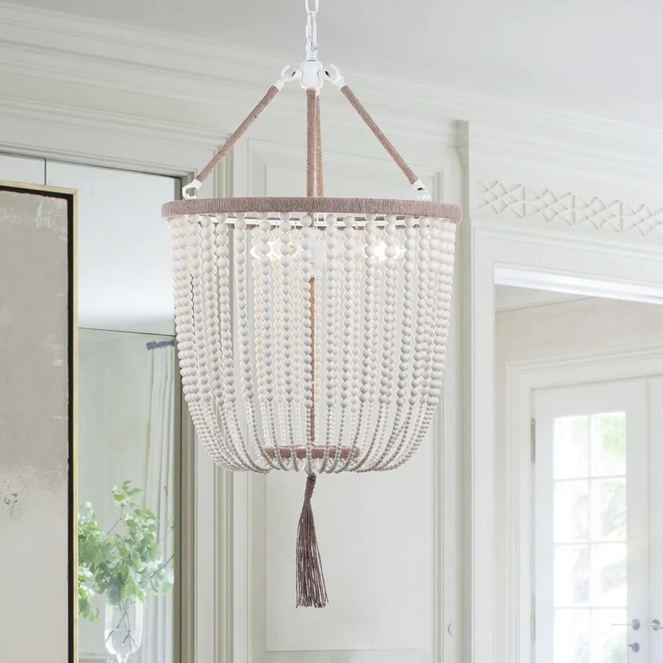 Angie 3 Light 18-Inch Diameter Beaded Pendant - Cream